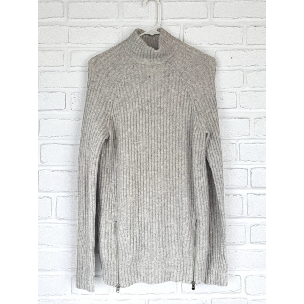 Abercrombie & Fitch Women's Small Oatmeal Wool Blend Mockneck Sweater Dual Zip